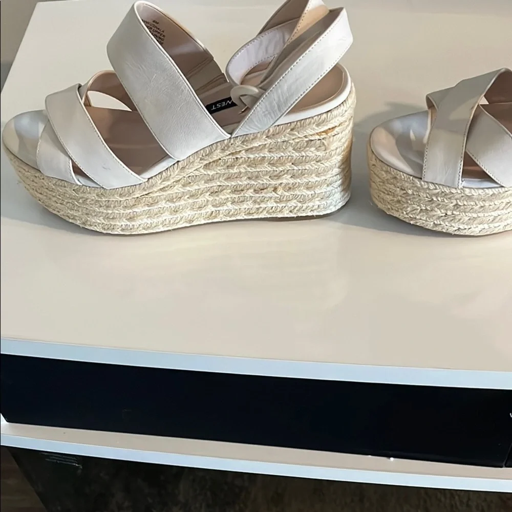 Nine West Cream Wedge Sandals with Adjustable Ankle Strap Size 8‎